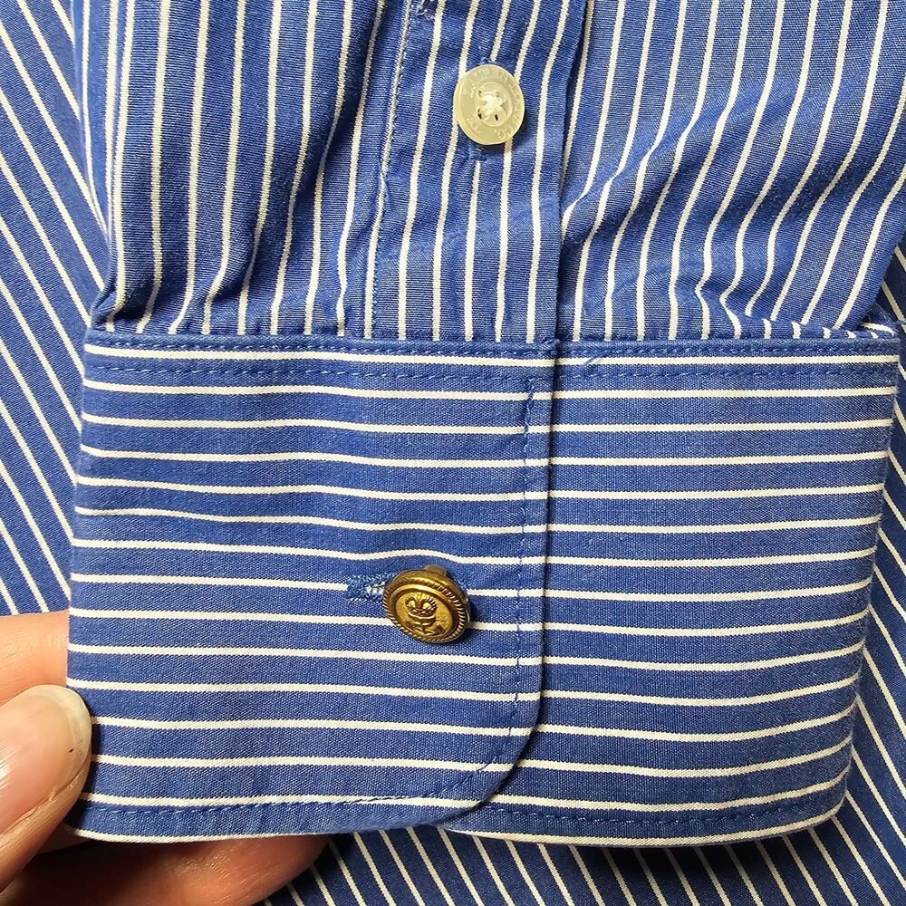 LRL Ralph Lauren Blue White XL Captain Button Up Blouse Striped Academia Preppy - Picture 10 of 12